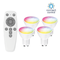Aurora Bluetooth Smart Kit C/W 4x 4W GU10 Dimmable RGBCX LED Lamps and Remote - AU-A1BTGUCWK