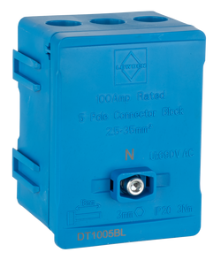 Lewden 100A 5-Way Single Pole Distribution Terminal Block, Blue - DT1005BL