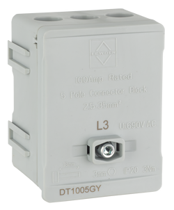 Lewden 100A 5-Way Single Pole Distribution Terminal Block, Grey - DT1005GY