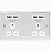 BG Nexus Metal Polished Chrome 2 Gang Plug Socket with 4 x USB Outlets Outlet White Insert 13A - NPC24U44W