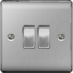 BG Nexus Metal Brushed Steel Double Switch, 10Ax 2 Way - NBS42