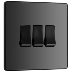 BG Evolve Black Chrome Triple Light Switch 20A 16AX 2 Way - PCDBC43B