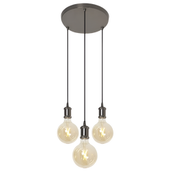 4Lite WiZ Connected SMART LED Decorative 3-way Circular Pendant in Blackened Silver complete with 3 x WiFi Smart LED Globe Lamps