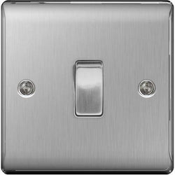 BG Nexus Metal Brushed Steel Single Switch, 16AX 2 Way - NBS12