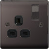 BG Nexus Metal Black Nickel Single Switched 13A Power Socket - Black Insert - NBN21B