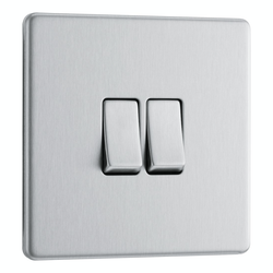 BG Screwless Flatplate Brushed Steel Double Switch, 10Ax 2 Way - FBS42