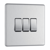 BG Screwless Flatplate Brushed Steel Triple Switch, 10Ax 2 Way - FBS43