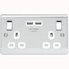 BG Nexus Metal Polished Chrome Single 2 Gang Plug Socket with 2 x USB Outlet White Insert 13A - NPC22U3W