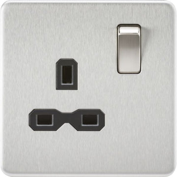 Knightsbridge Screwless 13A 1G DP switched Socket - Brushed Chrome with black insert - SFR7000BC