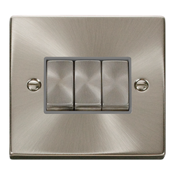 Click Scolmore Deco Ingot 3 Gang 10AX 2 Way Plate Switch - VPSC413GY