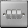 BG Nexus Metal Brushed Steel Triple Switch, 10Ax 2 Way - NBS43