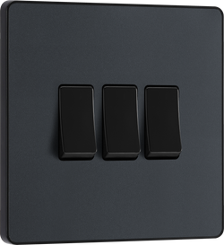 BG Evolve Matt Grey Triple Light Switch 20A 16AX 2 Way - PCDMG43B