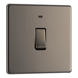 BG Screwless Flatplate Black Nickel Single Switch, 20A With Power Indicator - FBN31