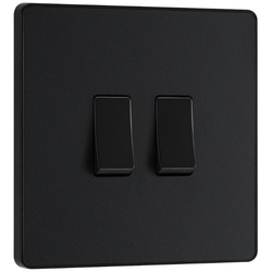 BG Evolve Matt Black Double Light Switch 20A 16AX 2 Way - PCDMB42B