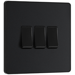 BG Evolve Matt Black Triple Light Switch 20A 16AX 2 Way - PCDMB43B