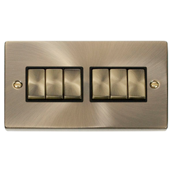 Click Scolmore Deco Ingot 6 Gang 10AX 2 Way Plate Switch - VPAB416BK