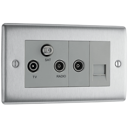 BG Nexus Metal Brushed Steel Triplex Tv/Fm/Sat+Ret, 1G Tel Scrd - NBS68