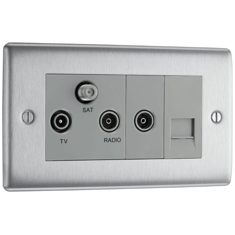BG Nexus Metal Brushed Steel Triplex Tv/Fm/Sat+Ret, 1G Tel Scrd - NBS6 ...