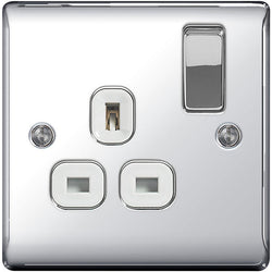 BG Nexus Metal Polished Chrome Double 1 Gang Plug Socket White Insert 13A - NPC21W