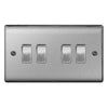 BG Nexus Metal Brushed Steel Quadruple Switch, 10Ax 2 Way - NBS44