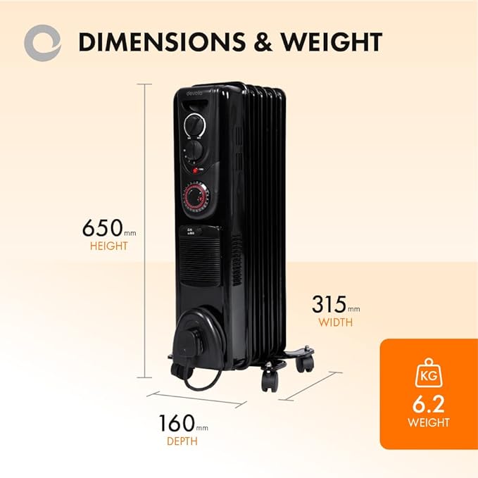 Devola 1500W Oil Filled Radiator (Black) - DVSOR5F15B ...