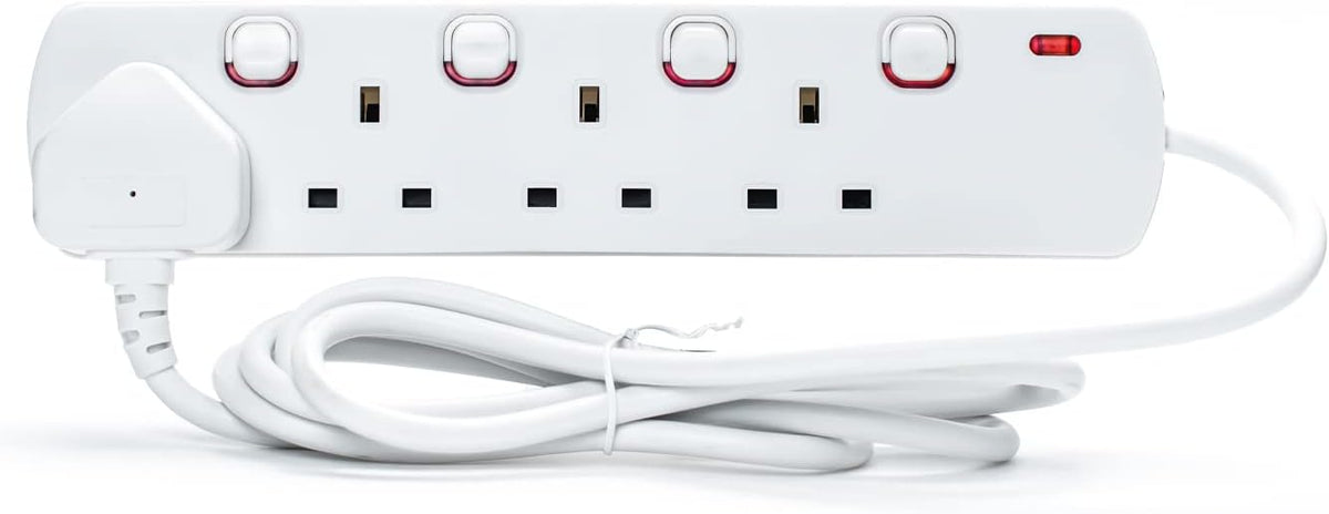Status 4 Way 2 Metre Extension Socket White Individually Switched ...