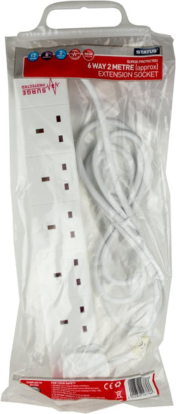 Status 6 Way 2 Metre Extension Socket White With Surge Protection