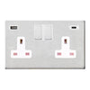 Hamilton Hartland G2 13A 2 Gang Screwless Type A/C USB Socket with 2 x USB - 4.8A - Sat Steel/White  - 7G24SS2USBCSS-W