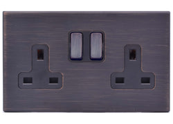 Hamilton Hartland G2 13A 2 Gang Screwless Double Pole Switched Socket - Etrium Bronze  - 7G2EBSS2EB-B