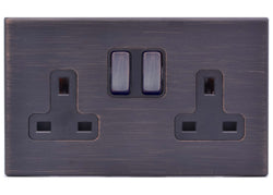 Hamilton Hartland G2 13A 2 Gang Screwless Double Pole Switched Socket - Etrium Bronze  - 7G2EBSS2EB-B