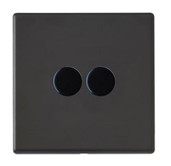 Hamilton Hartland G2 100W 2 Gang 2 Way Screwless Push On/Off Rotary LED Dimmer Switch - Matt Black  - 7G2MB2XLEDITB100
