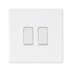 Hamilton Hartland G2 10AX 2 Gang 2 Way Screwless Light Switch - Matt White/White  - 7G2MWR22WH-W