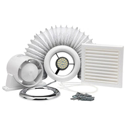 Xpelair Airline 100mm Inline Extract Fan Kit with Light - ALL100 - 93290AW