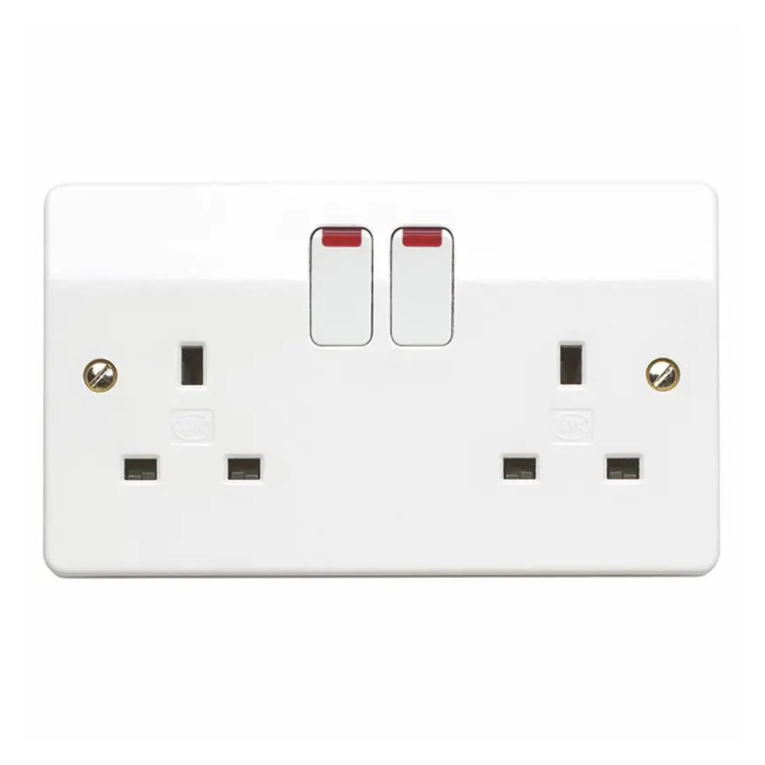 MK Logic Plus 13A 2 Gang Double Pole Switched Socket with Neon - White ...
