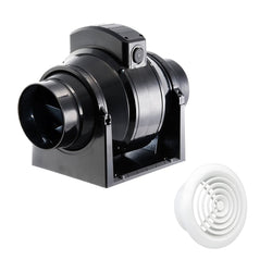 Manrose 100mm In-Line Mixed Flow Extractor Fan with Timer - MF100T With Grille Kit – 2100W