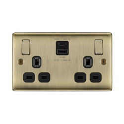 BG 13 Amp 2 Gang Switched Socket c/w USB A&C - 22W - Nexus- Antique Brass - NAB22UAC22B