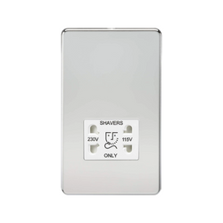 Knightsbridge Screwless 115V/230V Dual Voltage Shaver Socket - Polished Chrome with White Insert - SF8900PCW