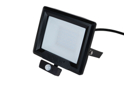 Robus HiLume 50W LED flood light with PIR, IP65, Black, 4000K, c/w 1m flex - RHL5040P-04