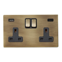Hamilton Hartland CFX 13A 2 Gang Screwless Type A/C USB Socket 2 x USB - 4.8A - Antique Brass/Black  - 79CSS2USBCAB-B