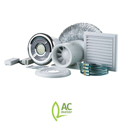 Blauberg Tubo Bathroom Shower Fan Kit 100mm w/ Timer & 4.6w LED 4000k - KIT-DUCTO-100-2LED