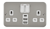 Deta Metal Clad 13A 2 Gang SP Switched Socket With 3 USB Outlets - M1288