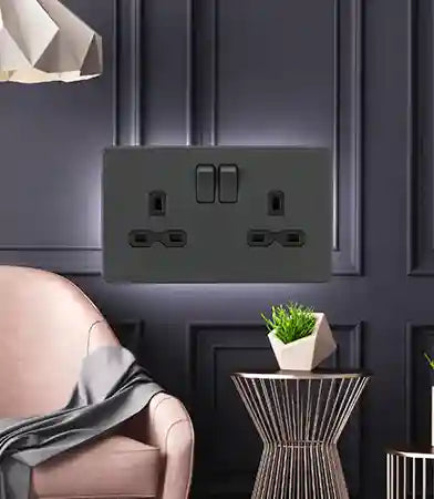 Black switch socket centered in a lounge 
