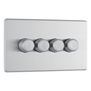 BG Screwless Flatplate Brushed Steel Quadruple Intelligent Led Dimmer Switch, 2-Way Push On/Off - FBS84