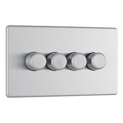 BG Screwless Flatplate Brushed Steel Quadruple Intelligent Led Dimmer Switch, 2-Way Push On/Off - FBS84