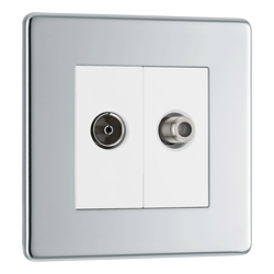 BG Nexus Flatplate Screwless Polished Chrome 2 Gang Double Satellite & Co-Axial Socket - FPC65