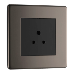 BG Nexus Flatplate Screwless Black Nickel 2A 1 Gang Unswitched Round-Pin Socket - Black Insert FBN28B