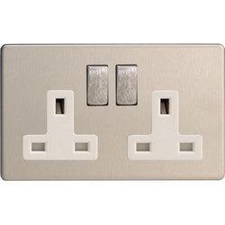 Varilight Screwless 2 Gang Double Pole Socket /w Metal Rocker Switch (Double XDS5WS)-Brushed Steel - XDS5WS