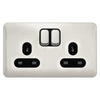 Schneider LSD 2G 13A Double Pole Switched Socket Black Insert - Stainless Steel - GGBL3020DBSS