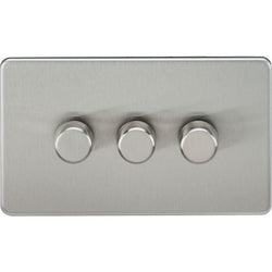 Knightsbridge Screwless 3G 2-way 10-200W (5-150W LED) trailing edge dimmer - Brushed Chrome - SF2183BC
