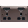 BG Nexus Metal Black Nickel 2 Gang Plug Socket with 4 x USB Outlets Black Insert 13A - NBN24U44B